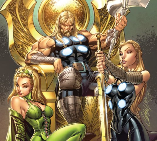 Espectacular dibujo de un omnipotente Thor sentado en el trono asgardiano